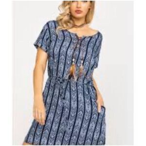 Ariat Dress Aztec Cowgirl Western Boho Feather Womens Size XL Blue Rayon Pockets